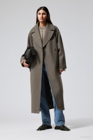 Weekday Kia Oversized Gyapjú Blend Coat Szürke Barna | OKLZ4150