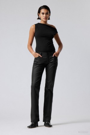 Weekday Lana Coated Trousers Fekete | PGCJ9981