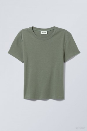 Weekday Lean 90's Fit T-shirt Khaki | ZVXY4031