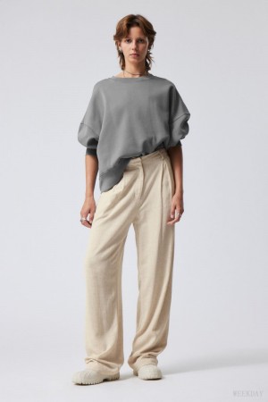 Weekday Lilah Linen Mix Trousers Világos Bézs | AQCU7847