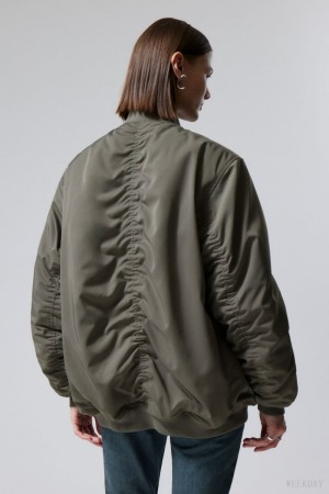 Weekday Lui Oversized Bomber Jacket Khaki Zöld | LPCJ4722