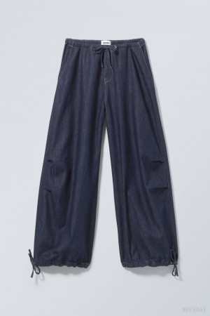 Weekday Luisa Denim Baggy Parachute Trousers Kék | CRLO8633