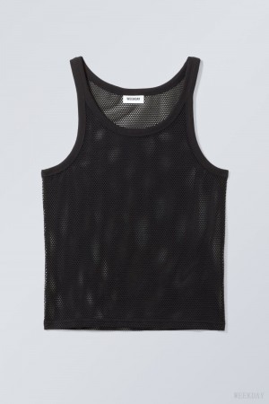 Weekday Matheus Mesh Tank Top Fekete | ZOMB0576