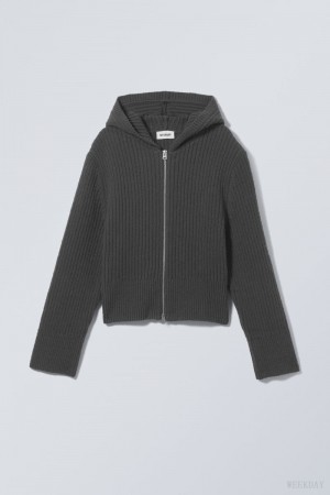 Weekday Ofelia Rib Knit Zip Hoodie Sötétszürke | GIFF6729