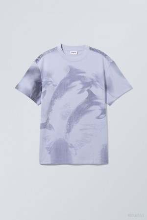 Weekday Oversized Grafika Printed T-shirt Jumping Dolphins | JDYA3103