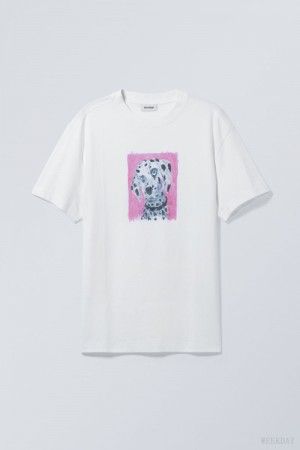 Weekday Oversized Grafika Printed T-shirt Dalmatian | ZCFI3692