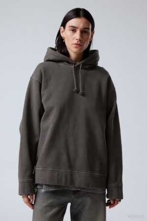 Weekday Oversized Heavyweight Hoodie Fekete | JXQJ9054