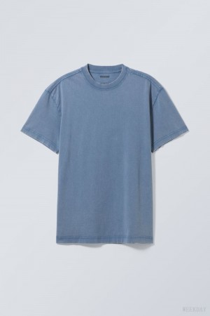 Weekday Oversized Heavyweight T-shirt Kék | CXYB6458