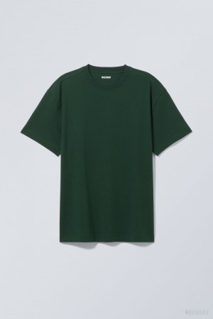 Weekday Oversized Heavyweight T-shirt Sötétzöld | FLWP6843