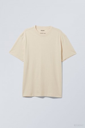 Weekday Oversized Linen Mix T-Shirt Oat Melange | ILXP0647