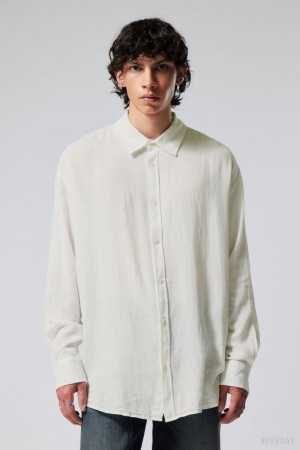 Weekday Oversized Linen Shirt Fehér | AEVK9198