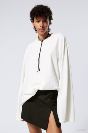 Weekday Oversized Long Sleeve T-shirt Fehér | WHFT8101