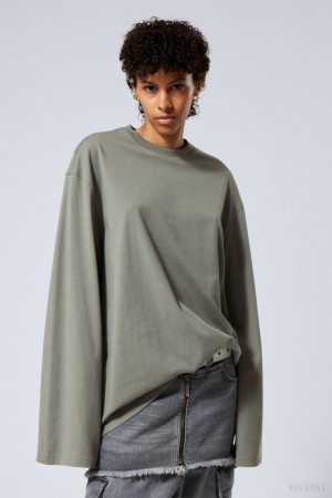 Weekday Oversized Long Sleeve T-shirt Szürke | NBHN7834