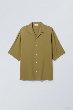 Weekday Oversized Resort Rövid Sleeve Shirt Khaki | TRBY9327