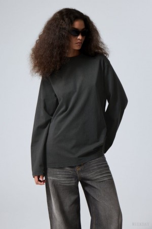 Weekday Oversized Washed Long Sleeve Top Szürke | QYUH4029