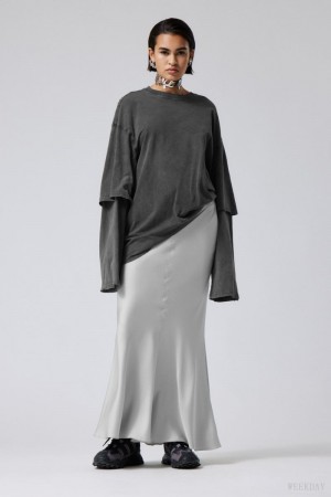 Weekday Paige Satin Long Skirt Világos Szürke | BSWS2728