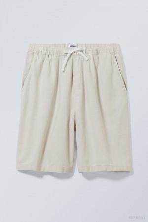 Weekday Patrik Loose Linen Shorts Bézs | FEEE8457