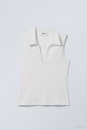 Weekday Phoebe Polo Top Fehér | CZUQ1845