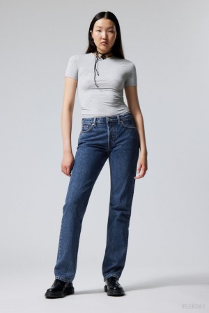 Weekday Pin Mid Egyenes Jeans Kék | HMMQ3652