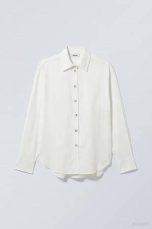 Weekday Relaxed Linen Mix Shirt Fehér | LTUQ2913