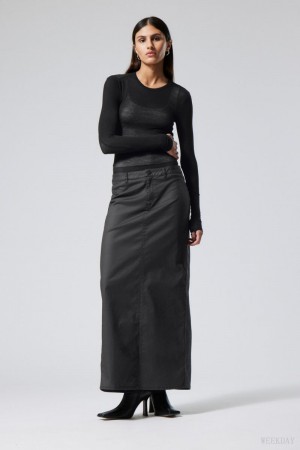 Weekday Rose Coated Maxi Skirt Fekete | NPJS1797