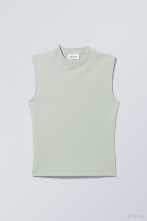 Weekday Slim Mock Neck Tank Top Világos Zöld | RQAC3215