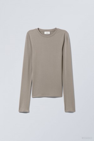 Weekday Soft Brushed Long Sleeve Top Mole | UOUP6745