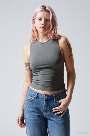 Weekday Soft Brushed Tank Top Sötéttürkiz | IROT5875