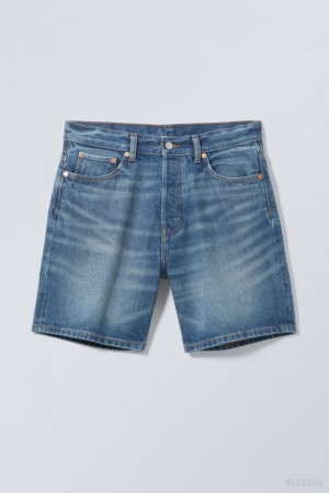 Weekday Space Relaxed Denim Shorts Kék | HIXO6902