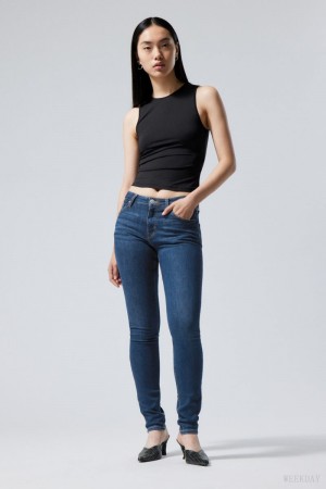 Weekday Spare Mid Sovány Jeans Kék | SIXC2918