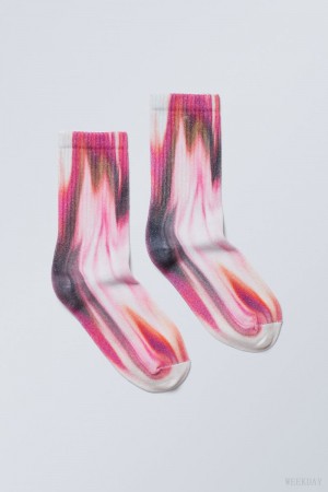 Weekday Sport Printed Socks Rózsaszín | RHCX5418