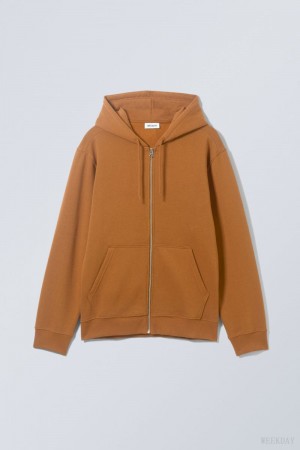 Weekday Standard Midweight Zip Hoodie Barna | OZMC8561