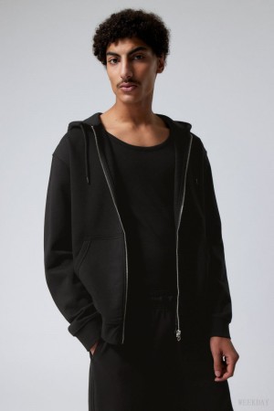 Weekday Standard Midweight Zip Hoodie Fekete | JLGS4047