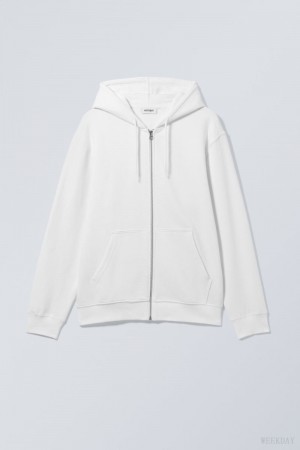 Weekday Standard Midweight Zip Hoodie Fehér | BMRO4281