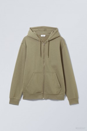 Weekday Standard Midweight Zip Hoodie Khaki | WQYL3277