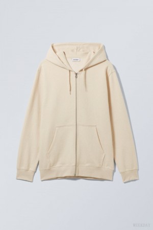 Weekday Standard Midweight Zip Hoodie Oat Melange | LTEA5942