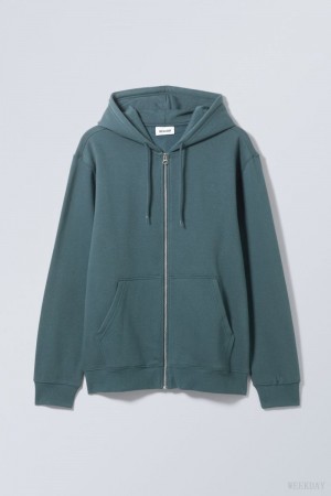 Weekday Standard Midweight Zip Hoodie SötétÉgszínkék | MSJG8200