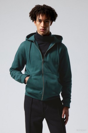 Weekday Standard Midweight Zip Hoodie Zöld | JQCQ0294