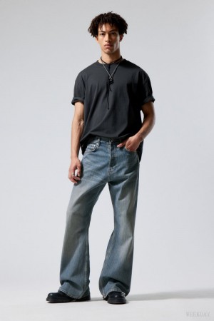 Weekday Time Loose Bootcut Jeans Kék | VPNV9613