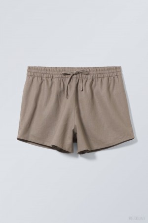 Weekday Tyler Linen Blend Shorts Dusty Mole | PFJL0530