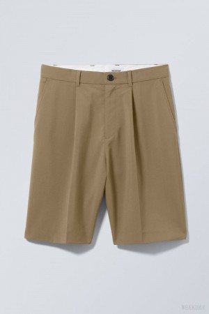 Weekday Uno Oversized Suit Shorts Khaki | NBGU9142