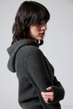 Weekday Zuri Knit Hoodie Sötétszürke | EJWX7225