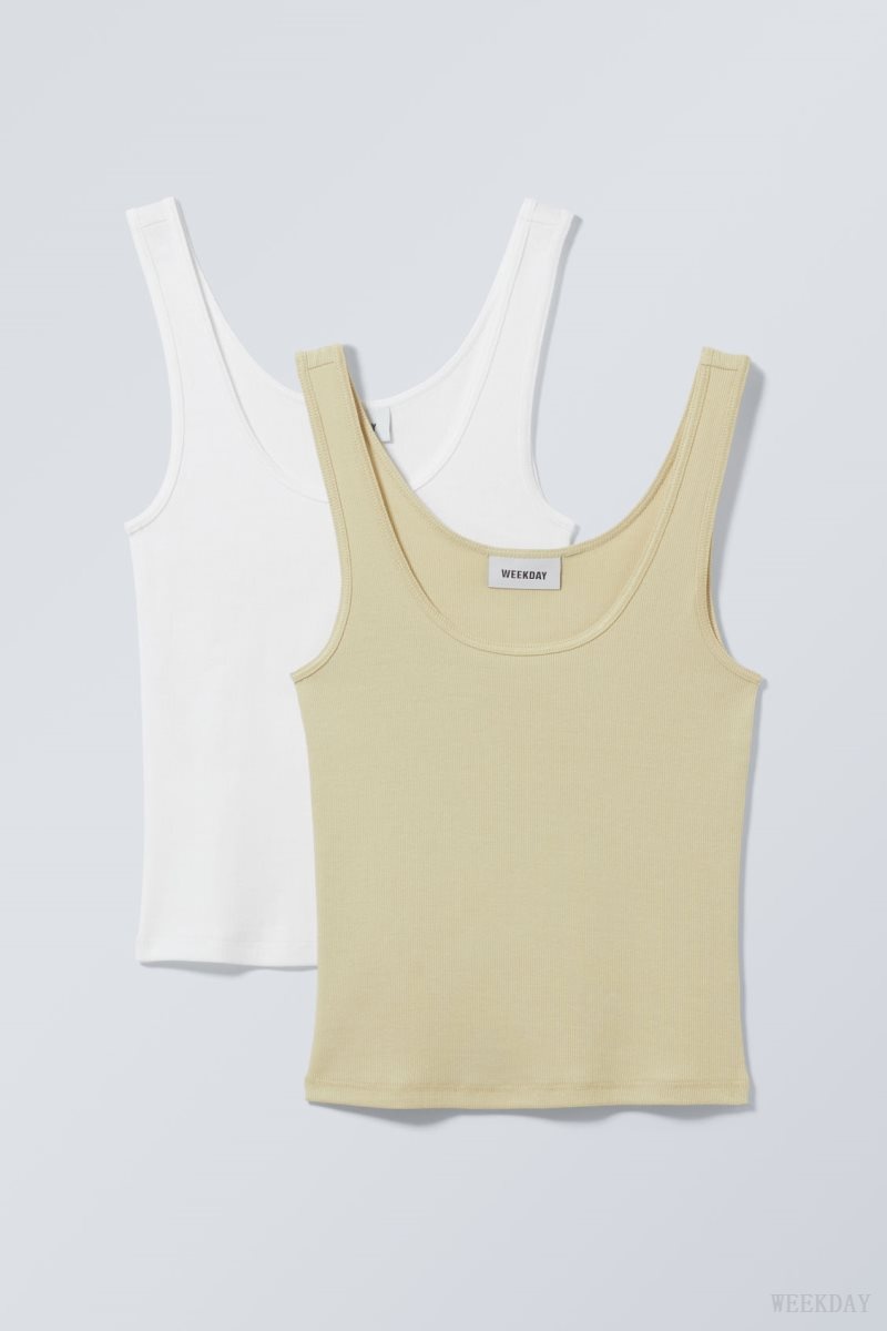 Weekday 2-Pack Open Neck Tank Top Sárga | YUGQ2044