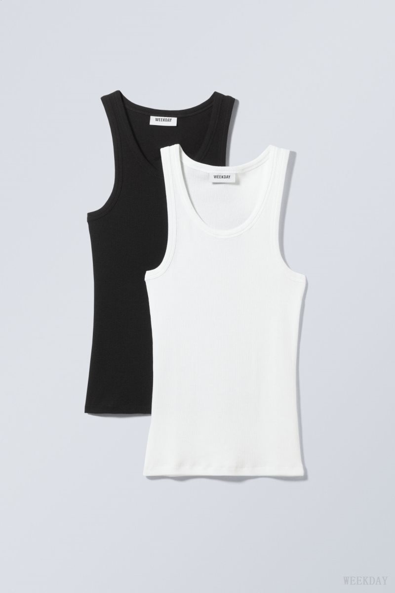 Weekday 2-pack Close Fitted Rib Tank Top Blk&Wht | NGCL2003