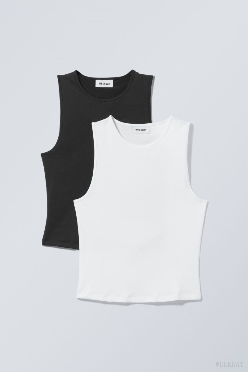 Weekday 2-pack Fine Tank Top Fekete Fehér | WGWJ6870