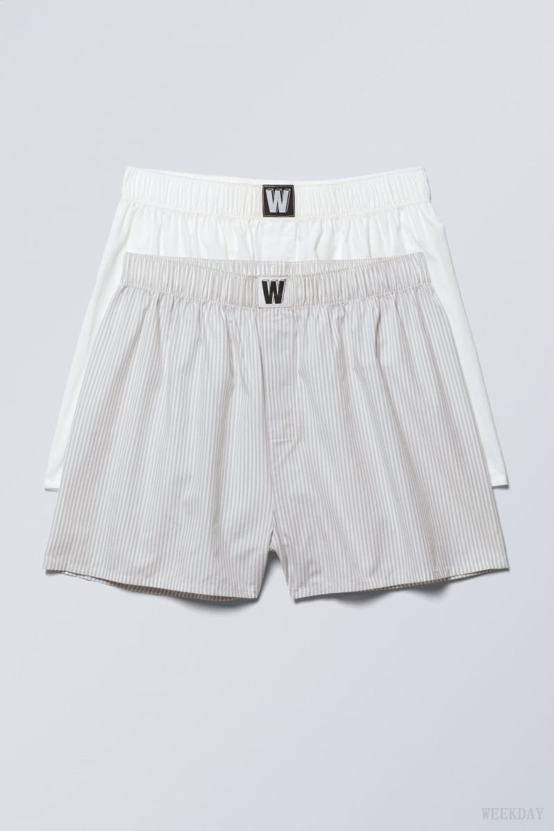 Weekday 2-pack Logo Boxer Shorts Rövidnadrág Szürke Fehér | YKVW5394