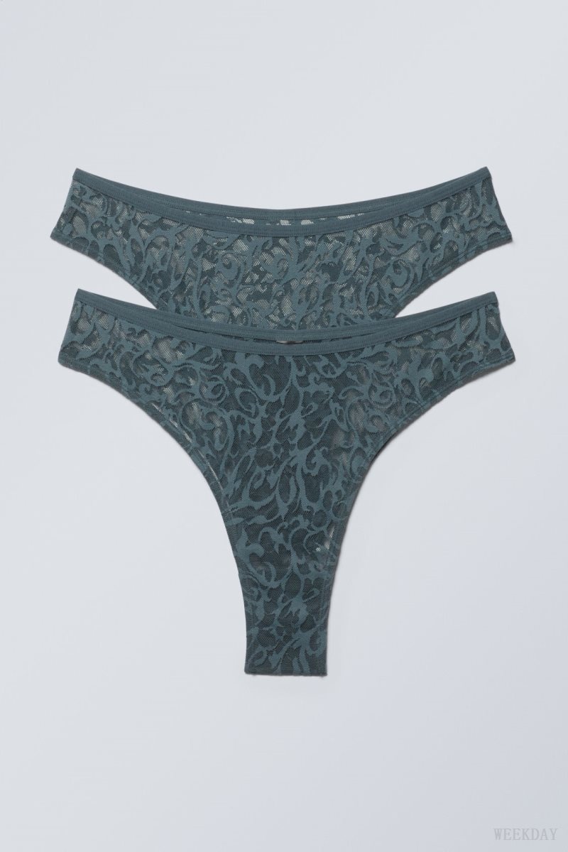 Weekday 2-pack Lucy Mid Derekú Brazilian Briefs Rövidnadrágok Petrol | ISQI8787