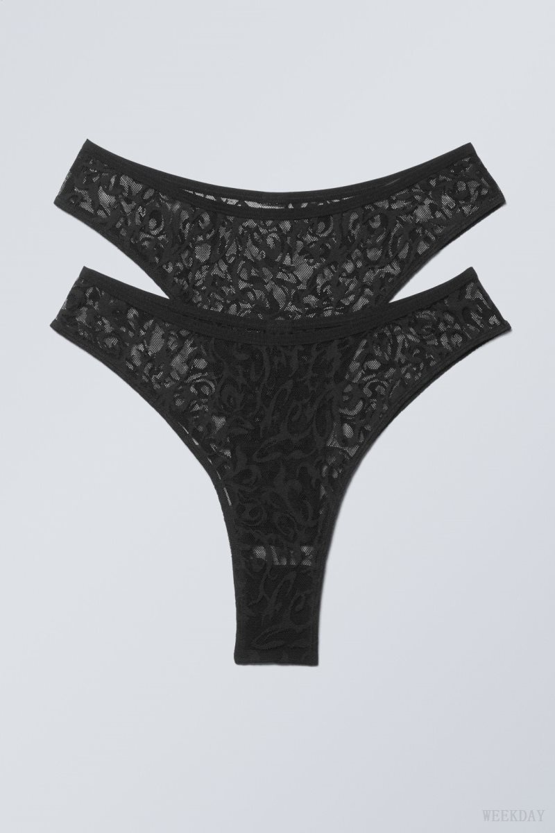 Weekday 2-pack Lucy Mid Derekú Brazilian Briefs Rövidnadrágok Fekete | YMXA2845