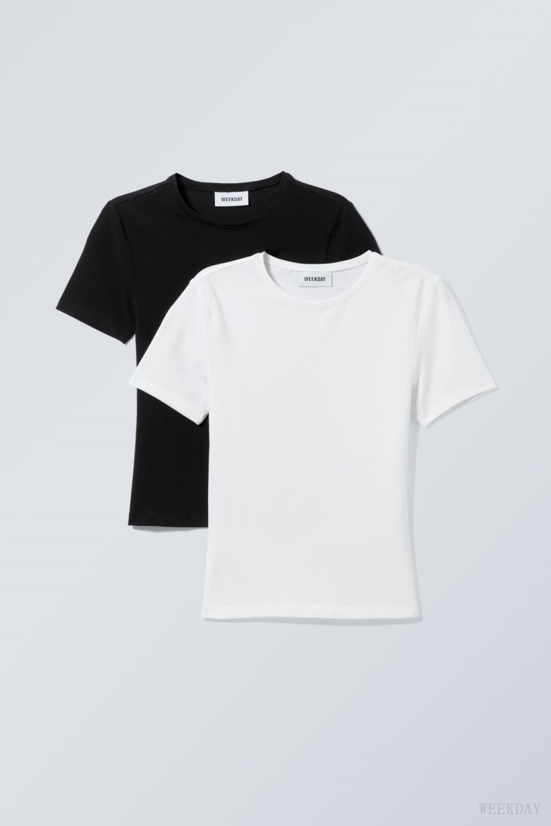 Weekday 2-pack Slim Fitted T-shirt Fekete Fehér | SYIS4050