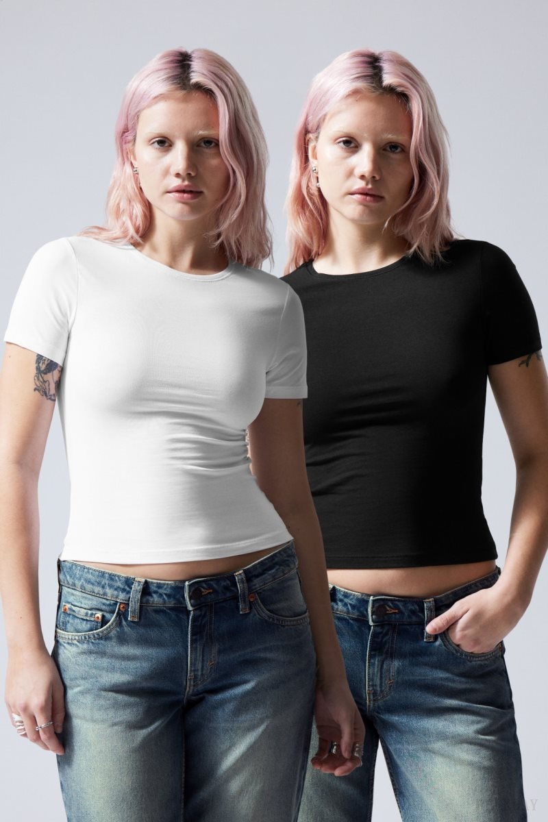 Weekday 2-pack Slim Fitted T-shirt Fekete Fehér | SYIS4050